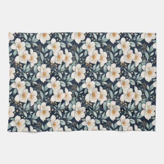 Linge De Cuisine Fleurs blanches (Horizontal)