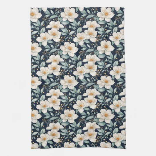 Linge De Cuisine Fleurs blanches (Vertical)