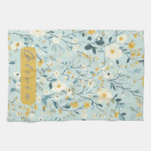 Linge De Cuisine Fleurs blanches bleues et vertes vives (Horizontal)