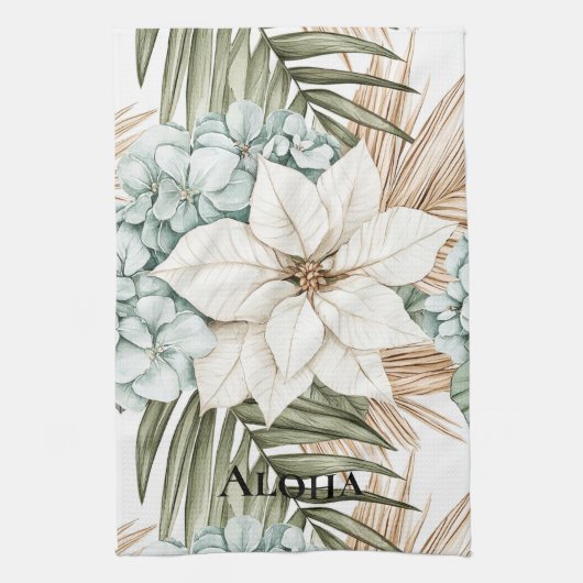Linge De Cuisine Fleurs blanches bleues tropicales (Vertical)