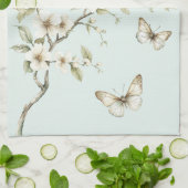 Linge De Cuisine Fleurs blanches de menthe papillons (Plié)
