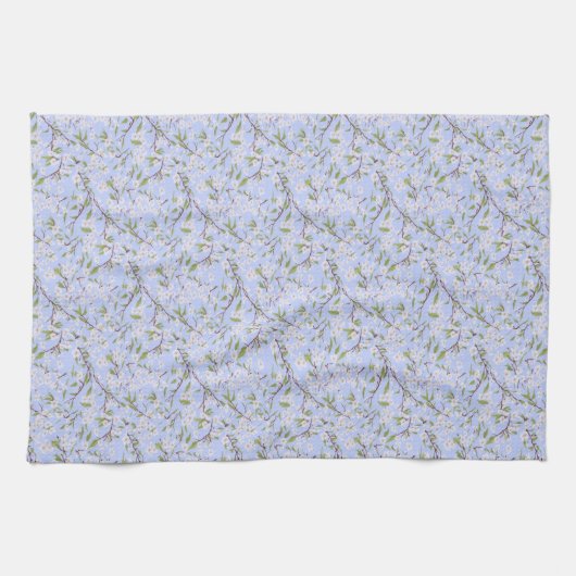 Linge De Cuisine Fleurs blanches en bleu (Horizontal)