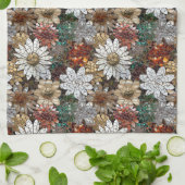 Linge De Cuisine Fleurs blanches en or rouge (Plié)