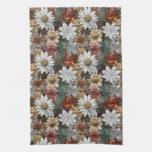 Linge De Cuisine Fleurs blanches en or rouge (Vertical)