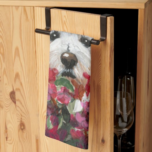 Linge De Cuisine Fleurs blanches et roses (Pliage en tiers)