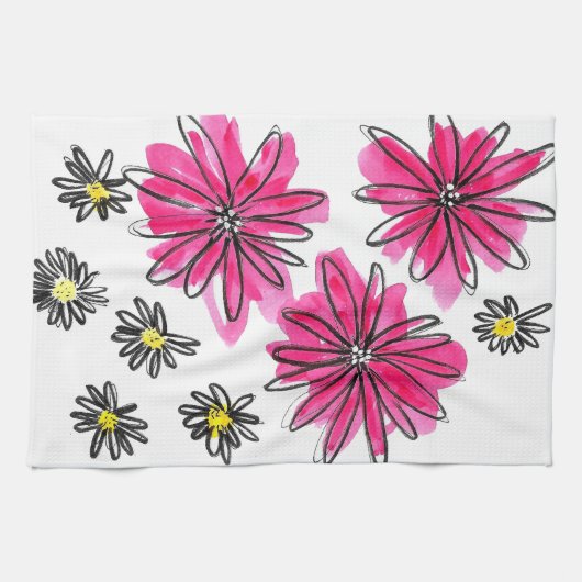 Linge De Cuisine Fleurs blanches et roses (Horizontal)