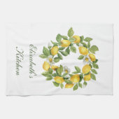 Linge De Cuisine Fleurs blanches Feuilles de couronnes de citron pe (Horizontal)