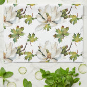 Linge De Cuisine Fleurs blanches Feuilles verts (Plié)