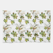 Linge De Cuisine Fleurs blanches Feuilles verts (Horizontal)