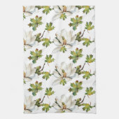 Linge De Cuisine Fleurs blanches Feuilles verts (Vertical)