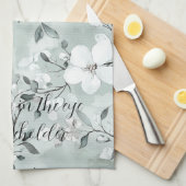 Linge De Cuisine Fleurs blanches gris chic (Quart Plié)