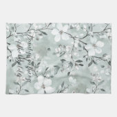 Linge De Cuisine Fleurs blanches gris chic (Horizontal)