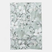 Linge De Cuisine Fleurs blanches gris chic (Vertical)