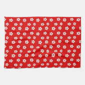 Linge De Cuisine Fleurs blanches mignonnes sur rouge (Horizontal)