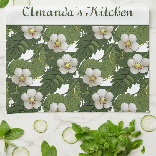 Linge De Cuisine Fleurs blanches personnalisées (Plié)