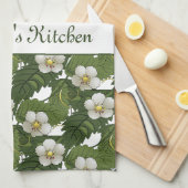 Linge De Cuisine Fleurs blanches personnalisées (Quart Plié)