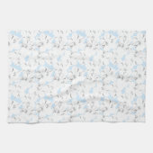 Linge De Cuisine Fleurs blanches sur bleu clair. (Horizontal)