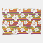 Linge De Cuisine Fleurs blanches sur un arrière - plan rayé (Horizontal)