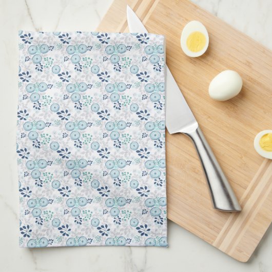 Linge De Cuisine Fleurs bleu clair (Quart Plié)
