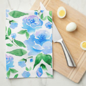 Linge De Cuisine Fleurs bleu d'eau (Quart Plié)