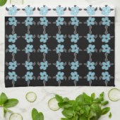 Linge De Cuisine Fleurs bleues avec noir (Plié)