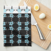 Linge De Cuisine Fleurs bleues avec noir (Quart Plié)