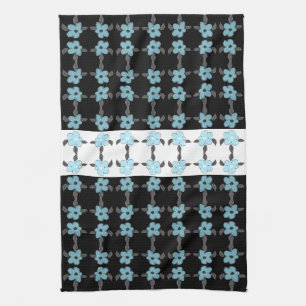 Linge De Cuisine Fleurs bleues avec noir