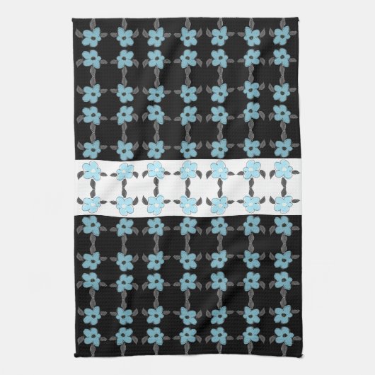 Linge De Cuisine Fleurs bleues avec noir (Vertical)