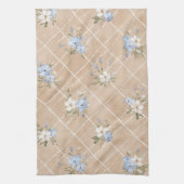 Linge De Cuisine Fleurs Bleues Blanches Beige (Vertical)