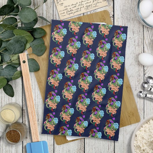 Linge De Cuisine Fleurs bleues chinoises de la marine Dragon