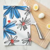 Linge De Cuisine Fleurs bleues et blanches (Quart Plié)