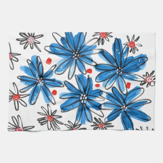 Linge De Cuisine Fleurs bleues et blanches (Horizontal)
