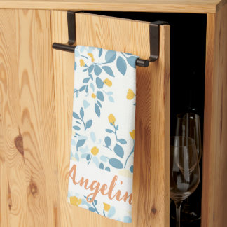 Linge De Cuisine Fleurs bleues et jaunes "Ma charmante maman" perso