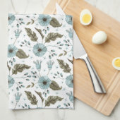 Linge De Cuisine Fleurs bleues et vertes (Quart Plié)