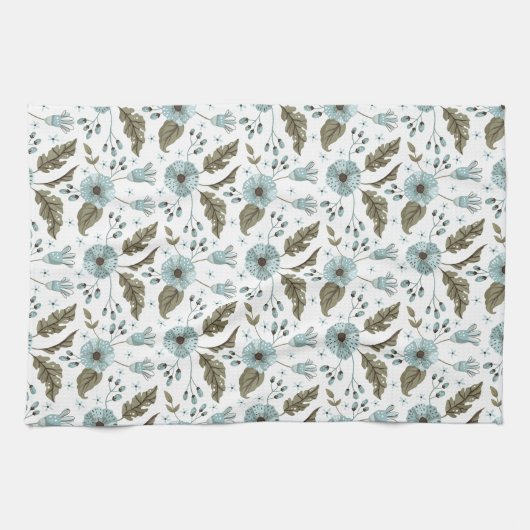 Linge De Cuisine Fleurs bleues et vertes (Horizontal)