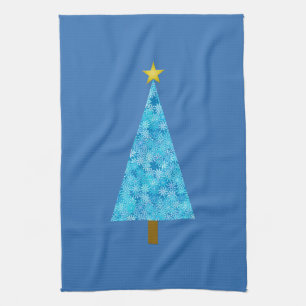 Linge De Cuisine Fleurs bleues sur un arbre de Noël moderne