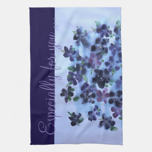 Linge De Cuisine Fleurs bleues violettes profondes (Vertical)