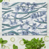 Linge De Cuisine Fleurs Blue Hyacinth sur blanc (Plié)