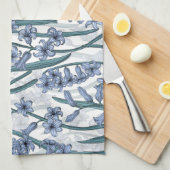 Linge De Cuisine Fleurs Blue Hyacinth sur blanc (Quart Plié)