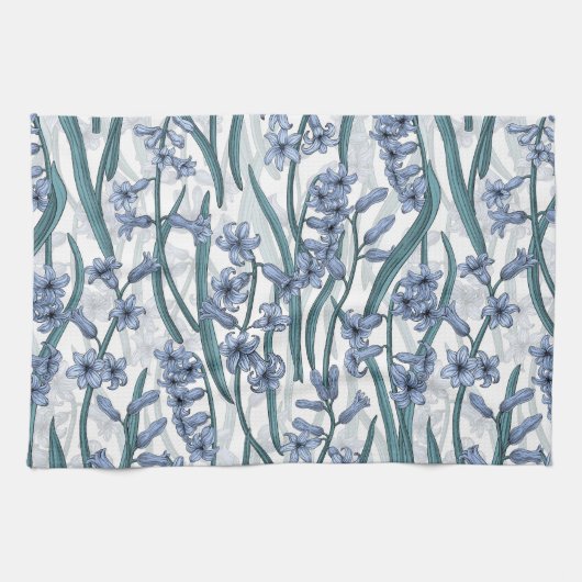 Linge De Cuisine Fleurs Blue Hyacinth sur blanc (Horizontal)