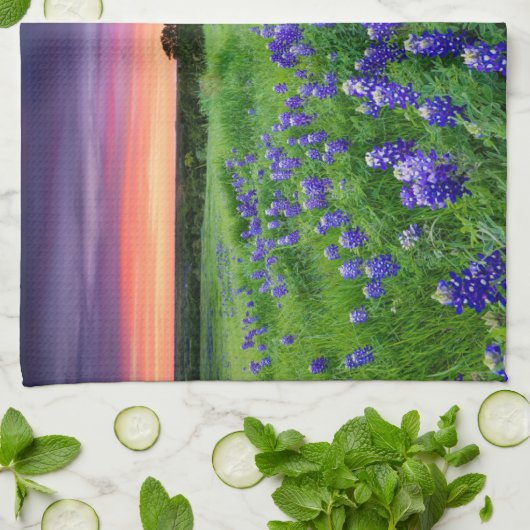 Linge De Cuisine Fleurs | Bluebonnets à Sunset Texas (Plié)