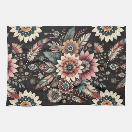 Linge De Cuisine Fleurs Boho du soir (Horizontal)