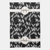 Linge De Cuisine Fleurs botaniques noires et blanches avec monogram (Vertical)