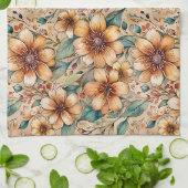 Linge De Cuisine Fleurs bronzées et sarcelles gras (Plié)