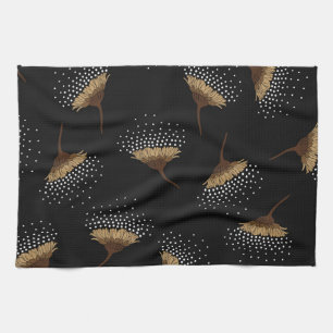 Linge De Cuisine Fleurs Brown, arrière - plan noir sans soudure.