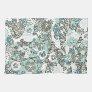 Linge De Cuisine Fleurs Brown bleues Abstraites