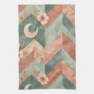 Linge De Cuisine Fleurs Chevron Tonifiées de Terre Douce avec Lunes