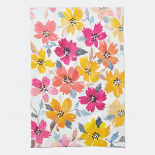 Linge De Cuisine Fleurs colorées d'aquarelle florale