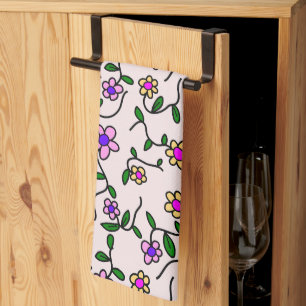 Linge De Cuisine Fleurs colorées, Motif Floral, Verdure, Boho