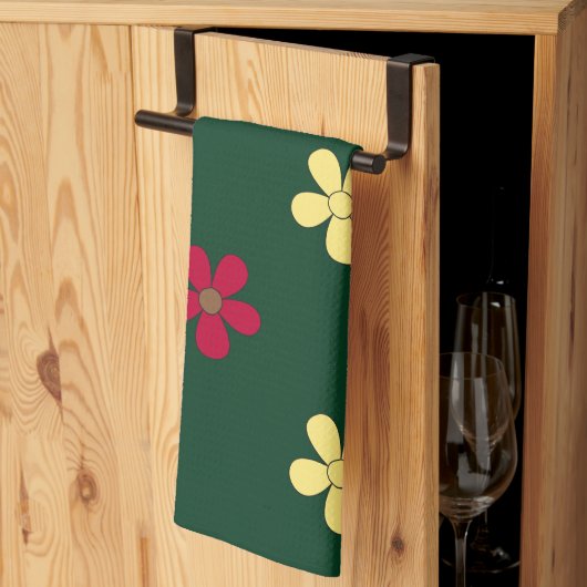 Linge De Cuisine Fleurs colorées Motif Floral vert (Pliage en tiers)
